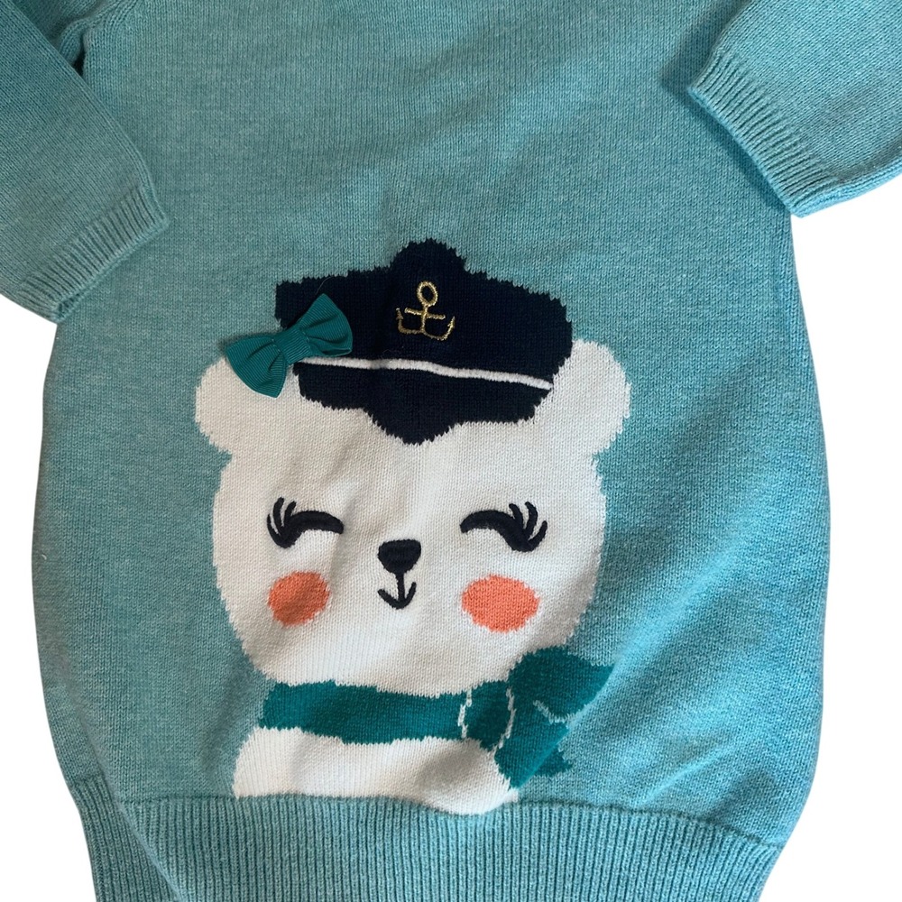 Gymboree Kids Aqua Blue Sailor Bear Nautical Knit Sweater Dress 18-24 Months